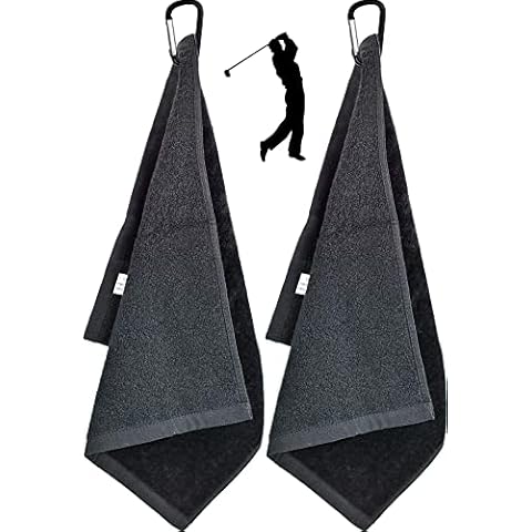 2Pcs Premium Golf Towel Microfiber Fabric Golf Bag Towel with Carabiner Clip for Hanging on Golf Club Bag, Yoga Camping Gym - 16" x 13" Cover