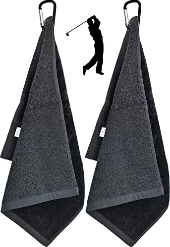 2Pcs Premium Golf Towel Microfiber Fabric Golf Bag Towel with Carabiner Clip for Hanging on Golf Club Bag, Yoga Camping Gym - 16" x 13"
