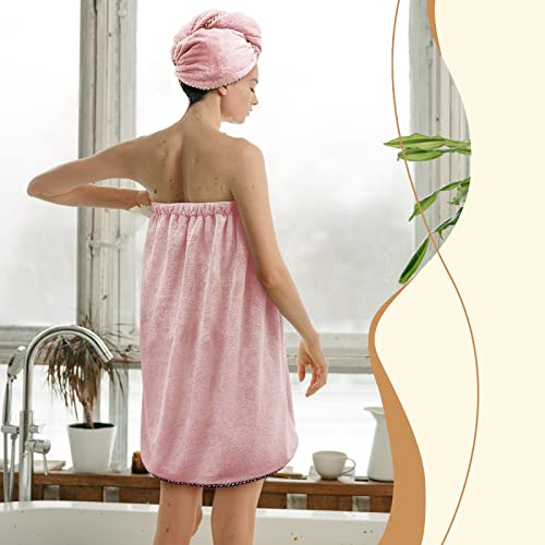 Koikey Hair Towel Women Bath Wrap - Adjustable Microfiber Super Absorbent To Quick Drying Hair And Body For Gym, Spa, Sauna And Shower After Body Cover, Pink #TOP1