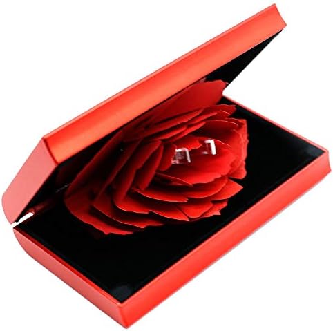 Ring Box, 3D Pop Up Rose Ring Holder Case For Engagement Wedding Jewelry Gift Box, Red