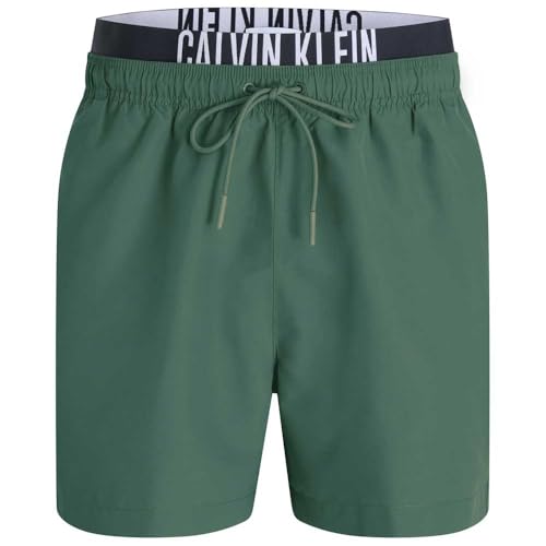Calvin Klein Men’s Medium Double Swim Shorts with Logo Waistband, Green (Wild Green), M
