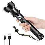 Rechargeable LED Flashlight, Tactical XHP70 Flashlight 980000 High Lumens, LED Flashlight with Zoomable, 5 Modes, Military Grade Waterproof LED Flashlights for Camping, Hiking (P70-Long-CA)