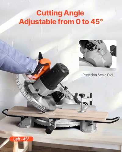 VEVOR Compound Miter Saw, 10-Inch Blade, 15 Amp Motor, 60-Tooth, Corded Single Bevel 0-45°, LED Precision Alignment, Angle Adjustable, Lightweight Cast Aluminum Base, for Wood, Composite Decking - Image 5