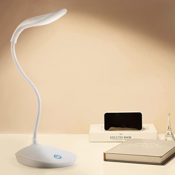 Gesto Plastic LED Rechargeable Study Lamp,Table Lamp for Study Room,Desk Lamp Light with 3 Brightness Level,Portable USB Table Light,Study Table Lamp for Students,Reading & Work at Home,White