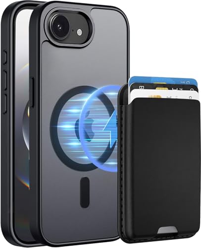 Ntwinro Magnetic for iPhone 17e/iPhone 16e Case Detachable Magnetic Wallet with Card Holder [Fit for MagSafe] Military-Grade Shockproof Translucent Matte Anti-Scratch Phone Cover Black