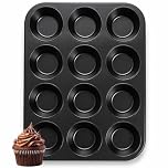 ANGIX 12 Cup Muffin Tray Non Stick Baking Tin - Deep Cupcake Pan for Oven Baking, Carbon Steel Cake Mould for Muffins, Cupcakes & Yorkshire Pudding, Easy Release & Dishwasher Safe
