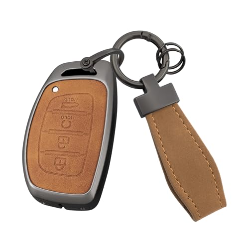 Coque de clé Hyundai Tucson Kona I30 Elantra : étui cuir marron 4 boutons et alliage zinc