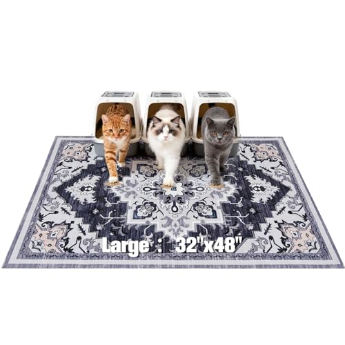 Image of EXPAWLORER Cat Litter Mat, 32 inchx48 inch XL Non-Slip Urine Waterproof Litter Trapping Mat Easy to Clean Washable Litter Box Mat for Floor Soft on Kitty Paws, Indoor Food Mats Rug Pads for Bathroom Grey