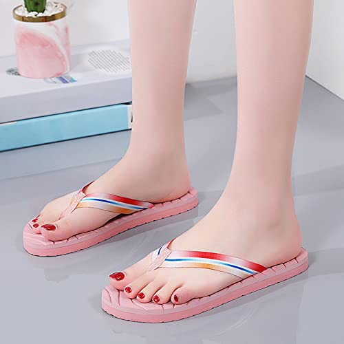 Womens Sandals Women's Summer Non Slip Home Bathroom Slip On Flat Beach Open Toe Breathable Sandals Flip Flops Shoes (Pink, 8) #TOP5