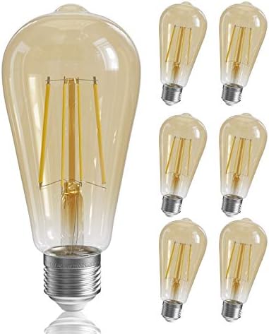 QNINE 6-Pack Dimmable E27 Vintage Light Bulbs, 6W (60W Equivalent), 600lm, Warm White 2700K, LED Filament Bulb, E27 Edison Screw Bulb