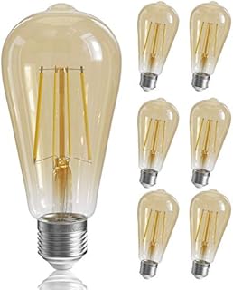 QNINE 6-Pack Dimmable E27 Vintage Light Bulbs, 6W (60W Equivalent), 600lm, Warm White 2700K, LED Filament Bulb, E27 Edison Screw Bulb