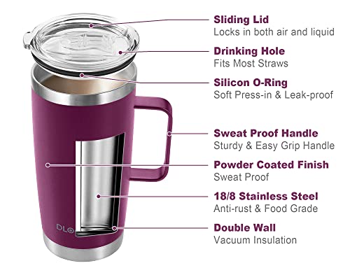 Dloccold Insulated Coffee Mug With Handle Stainless Steel Travel Coffee Cup With Lid Spill Proof Reusable Thermos Coffee Cups For Men Women Car Cup Holder Friendly (Purple, 20 Oz) #TOP3