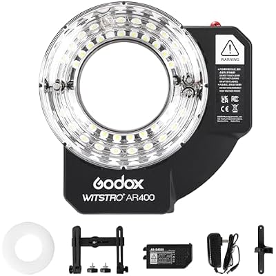 Godox Wistro AR400 Lightweight Ring Flash with Li-Ion Battery Unibody Design and Shadow-Free Illumination (Black)
