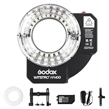 Godox Wistro AR400 Lightweight Ring Flash with Li-Ion Battery Unibody Design and Shadow-Free Illumination Black