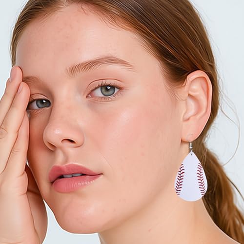Baseball Earrings for Women Leather Teardrop Dangle Drop Jewelry Outfits Accessories3