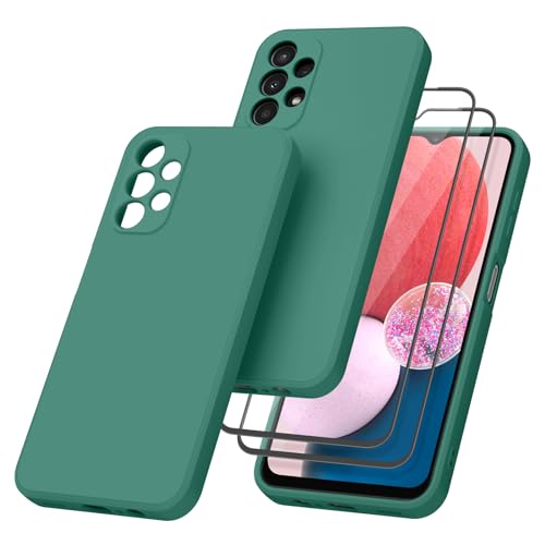 Mugust Funda para Samsung Galaxy A13 4G Funda, 【1 Funda + 2 Piezas Protector Panzer】para Samsung Galaxy A13 4G, Funda de Silicona Líquida Protección Completa 360 Grados Funda para Samsung A13 4G