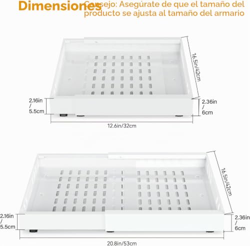 Miniatura 2 de Ihomara Paquete De 2 Organizadores Adhesivos Extraíbles Para Armarios De Cocina, Cajones Deslizables Y Estantes Para La Despensa, Ancho Ajustable De 32 A 53 Cm