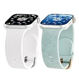 fohuas Engraved Band Compatible apple watch 2 Packs 38mm 40mm 41mm 42mm 44mm 45mm Women Girl,Soft Silicone Carving Snowflake Sunflower Printed Wristband Strap for iphone Watch Series 7 6 5 4 3 2 1
