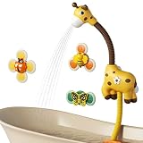 Keyohome Baby Bad Spielzeug Giraffe Kleinkind Bad Dusche Kopf Spielzeug mit 3 Starke Saug Spinner 360° Einstellbare Wasser Spray Wasserhahn Elektrische Giraffe Bad Wasserfall Spielzeug für Kleinkinder