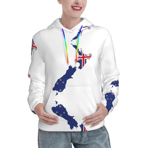 Sweat à capuche Nouvelle-Zélande femme, pull doux extensible imprimé tendance avec grande poche