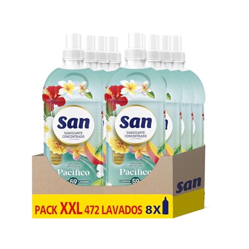 SAN | Suavizante Ropa Lavadora Líquido Concentrado | Fragancia Duradera Pacífico | Pack de 8 x 59 Lavados = 472 Dosis