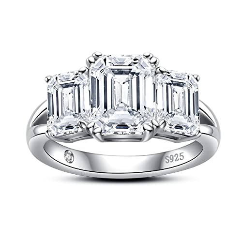 AnuClub Emerald Cut Moissanite 3 Stone Engagement Rings 5cttw D Color VVS1 Round Cut 925 Sterling Silver Anniversary Wedding Promise Ring for Women Size 7 by AnuClub - Used condition - US$176.80