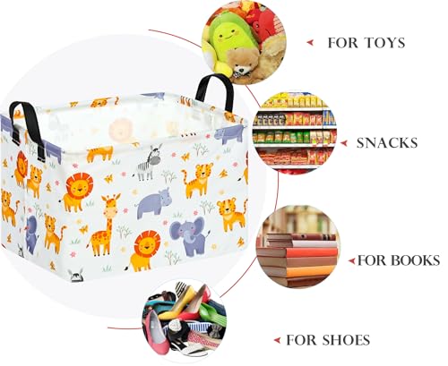 Image of Baby Storage Basket Nursery Box Laundry Hamper Organization Bins for Toys and Clothes with Handles (Animals)