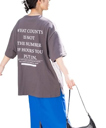 Tシャツ レディース バック ロゴ ビッグ ゆったり ルーズ おおきい プリント デザイン シルエット Tシャツ 半袖 服 春 夏 秋 冬 レディース F 柄1