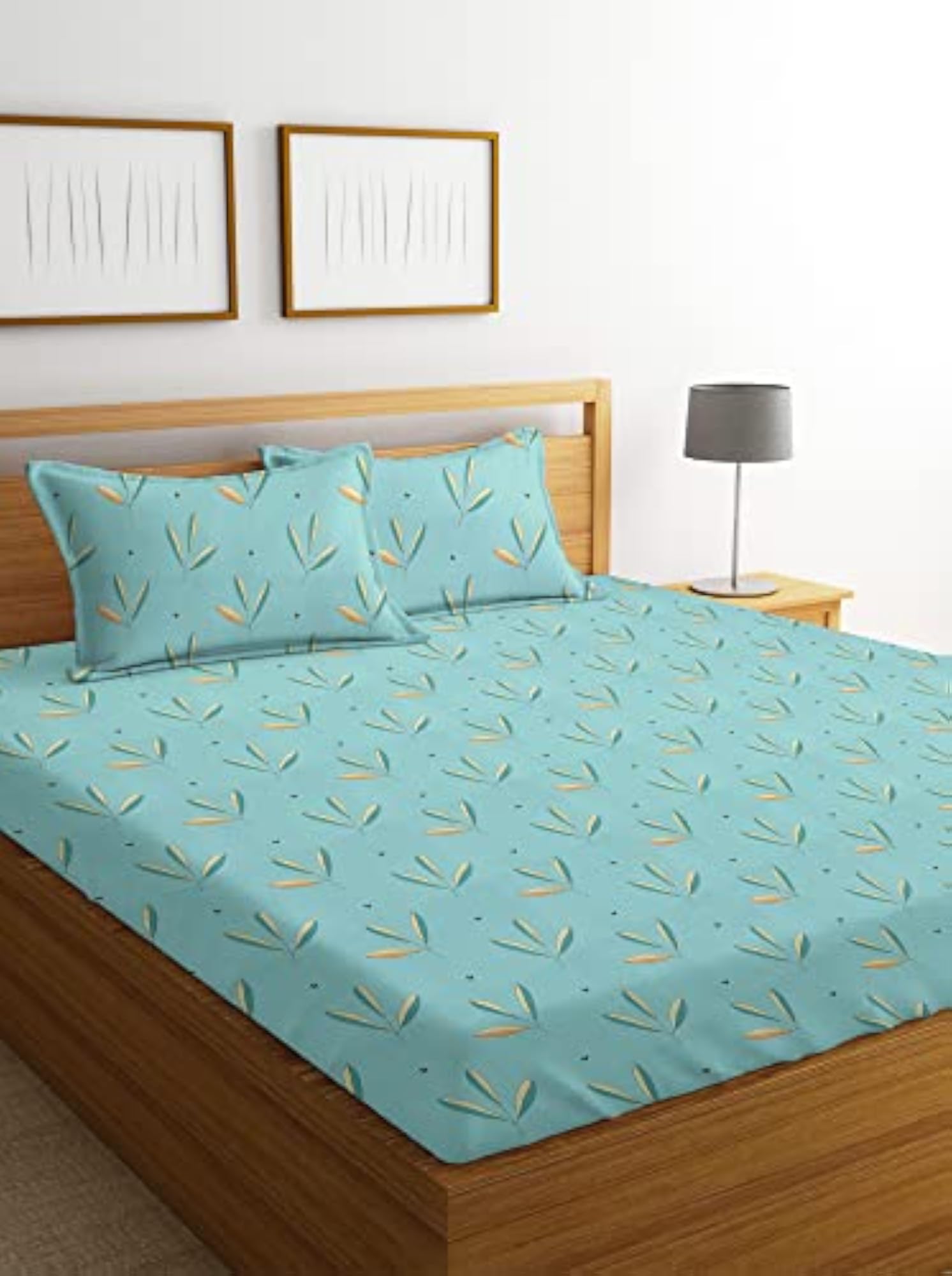 Kids Printed Double Bed Sheet with 2 King Size Pillow Covers, Sky Blue
