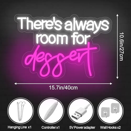Image of There's Always Room for Dessert Neon Sign Baking Bread Shop Led Light | USB Powered Dimmable Cafe Dessert Decor Welcome Sign Open LED Light Gift for Baking Lover, 15.7 inchx10.6 inch