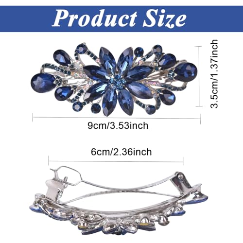 Image of MAYCREATE Floral Rhinestone Center Back Clip, Stylish Hair Barrette, Blue