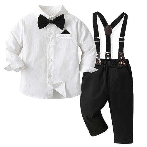Toddler Dress Suits Baby Boys Clothes Sets Bowtie Shirts Suspenders Pants 4pcs Gentleman Outfits Suit 6 Month 6 Years(BB-Black 4T)