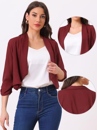 Image of Allegra K Summer Chiffon Bolero Shrug Blazer for Women's 3 /4 Ruched Sleeve Shawl Lapel Thin Lightweight Open Front Cardigans