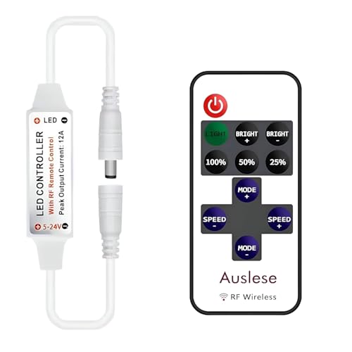 Image of Auslese Mini RF Remote LED Strip Controller for Single Color 5050 3528 2835 12V DC 12A 11 Key Wireless Dimmer for Home Kitchen Bedroom Living Room