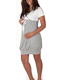 Premamy - Nachthemd für Mutterschaft, Schleife Stil, Zwei-Wege-Stretch-Baumwolle, prä-Post-Partum - Grau - IV (M)
