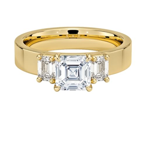 1 CT Asscher Cut Lab Grown Diamond Emerald Three Stone Engagement Ring
