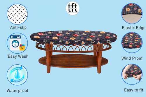 Image of The Furnishing Tree Elastic Oval Center Table Cover WxL 12x24 in Inches Polyester Floral Pattern Grey