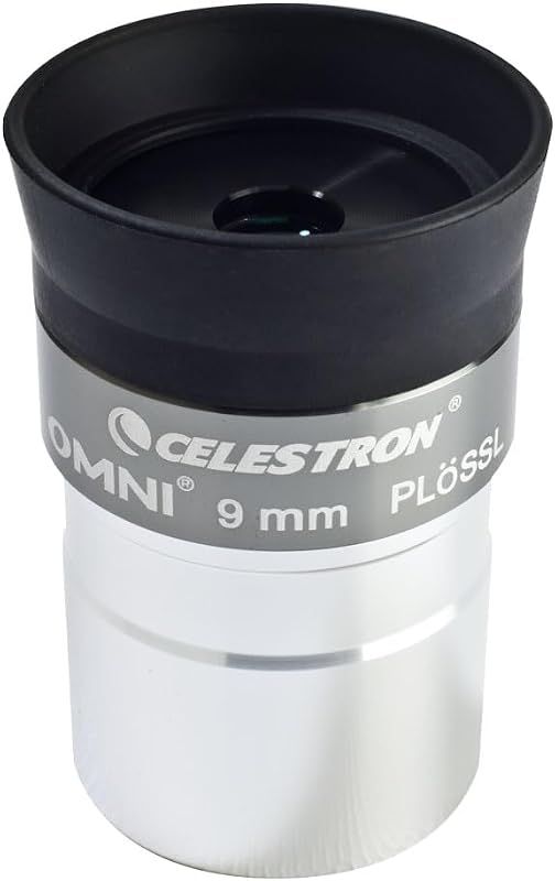 Ocular telescopio Celestron Omni de 9 mm y 1,25" para vistas nítidas de la luna y los planetas | Visualización de la luna y los planetas, diseño Plössl de 4 elementos, óptica totalmente multicapa, vistas nítidas de alto contraste, bordes ennegrecidos