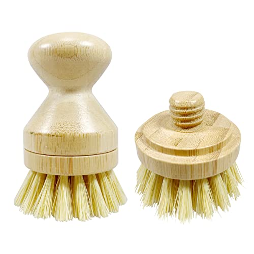 JuneLily Short Sisal Dish Brush Plant-Based for Kitchen Bathroom Cleaning Produce Washing Dishes (Short Brush & Sisal Brush Head)