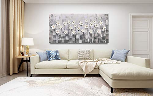 Yihui Arts Canvas Wall Art Grey and White Flowers Pictures Blossom Modern Floral Pallet Knife Painting Framed for Bedroom Kitchen Dinning Room Living Room Office Home Decor by Yihui Arts - Used condition - Image 6