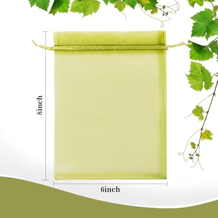 Sukh 50PCS Fruit Protection Bags - 6x8 Fruit Cover for Fruit Tree Netting Fruit Nets to Protect Fruit Mesh Fruit Bags Organza Bags Green Net Bags for Fruits & Vegetables Reusable