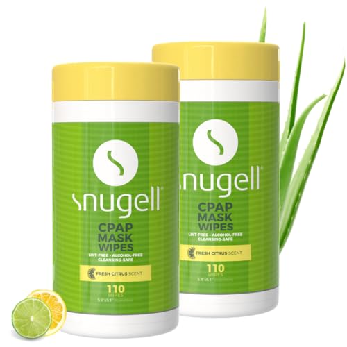 Image of Snugell Citrus Scented CPAP Mask Wipes - 220 Count (2-Pack) - 100% Soft Cotton, Lint-Free, Alcohol-Free - Skin-Safe Formula with Aloe Vera - Easy-Open Canister for Cleaning CPAP Masks, Tubes & Devices