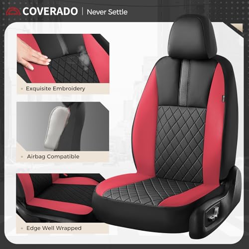 Image of Coverado Car Seat Covers Front Pair, Automotive Leather Seat Covers for Car，Universal Fit Front Back Seat Cover, Non-Slip Waterproof Breathable Car Seat Protector