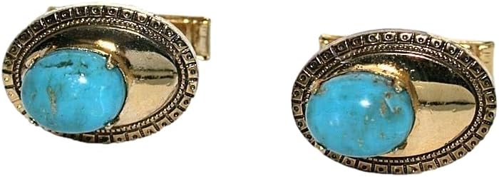 Vintage Baby Blue Turquoise Cabochon Gold Color Cufflinks EBS7579/91925