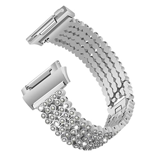Funkelnder Strass Smartwatch Strap Ersatzarmband Verstellbares Armband Bling Armband Fit für Fitbit ionisch (Silber)