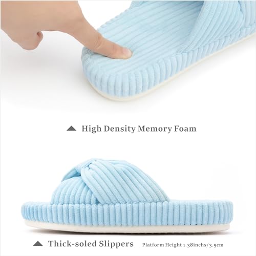 Image of Chantomoo Slippers for Women Memory Foam House Bedroom Corduroy Bow Crossbands Slipper Shoes Comfy Trendy Gift Slippers