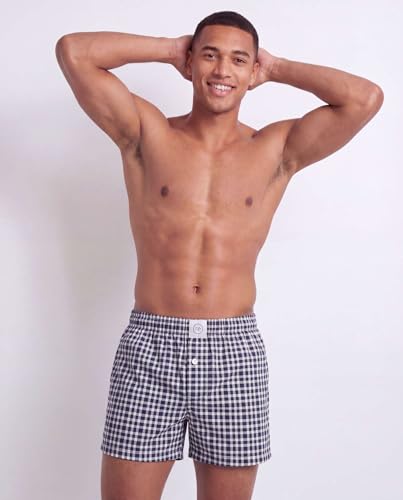 Image of Real Essentials 3 Pack: Men's Woven Cotton Poplin Lounge Shorts Sleep Casual Comfy Loose Fit Elastic Waist PJ Bottoms Pockets