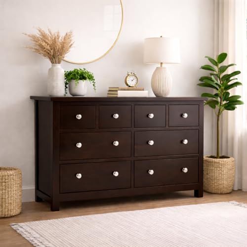 Image of Sheesham Wood Chest of 8 Drawers Wooden Dresser with Storage Organizer for Bedroom Living Room Home (Walnut Finish)