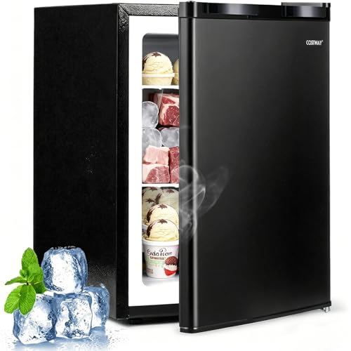 Image of COSTWAY 2.1 Cu.Ft Small Freezer, Compact Upright Mini Freezer w/Reversible Single Door, 7 Adjustable Thermostat, Low Noise, 2 Removable Shelves for Bedroom, Office, Dorm, Apartment (Black)