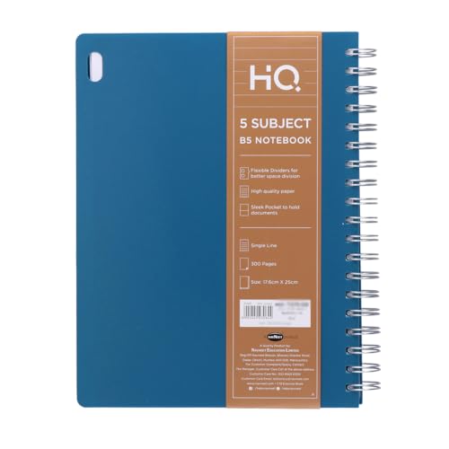 Image of HQ Navneet Five Subject Spiral Wiro Binding Office Notebook for Personal and Office Use | B5 Size - 25 cm x 17 cm | Blue | 300 Pages